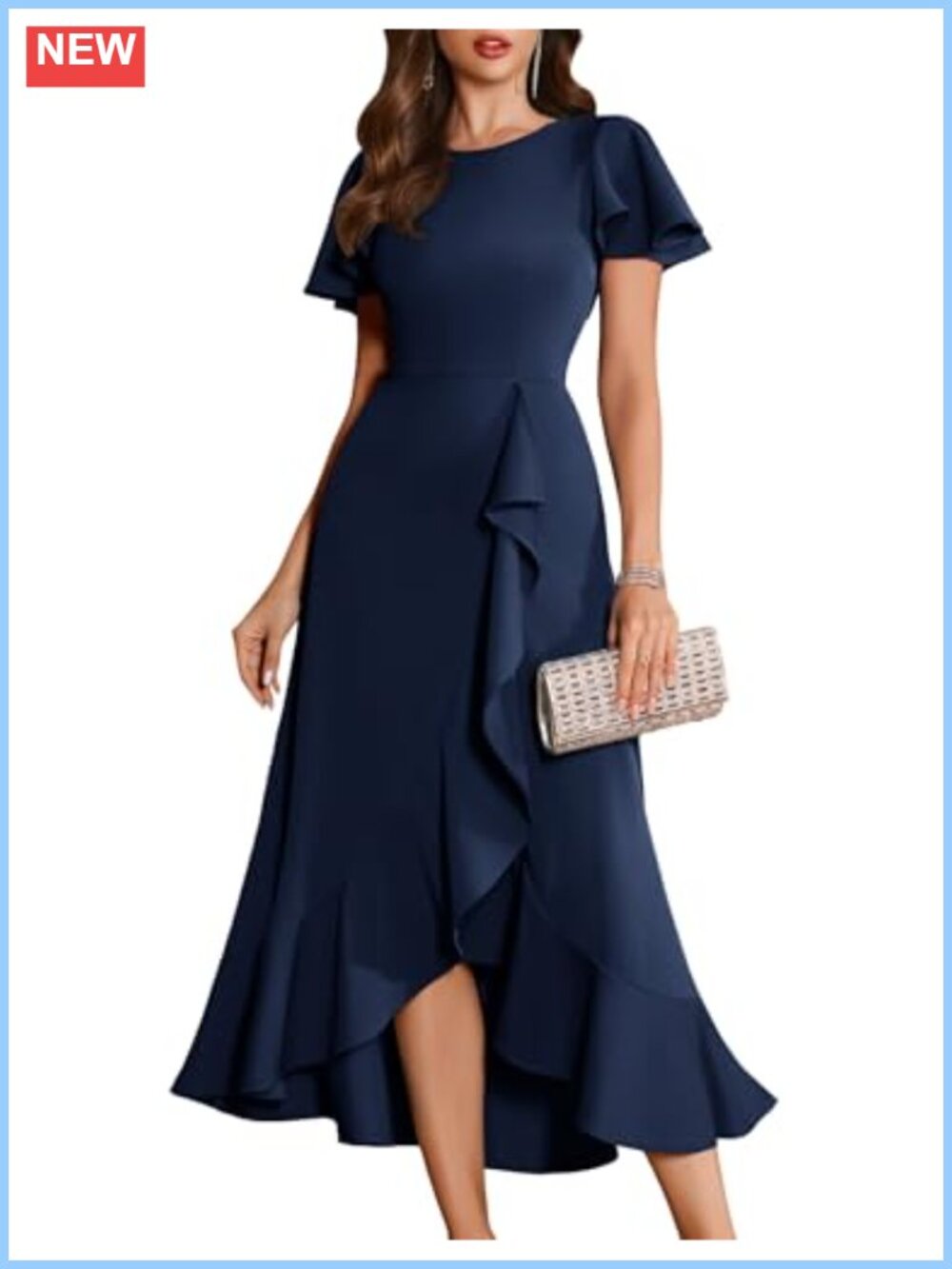 Flutter Sleeve Asymmetrical Hem Cocktail Dress